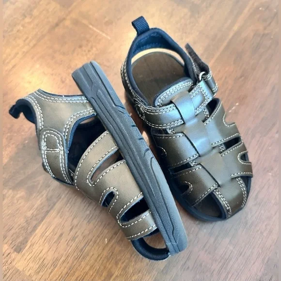 7 toddler boys wonder nation brown leather look sandals summer boho fishing - Picture 4 of 5